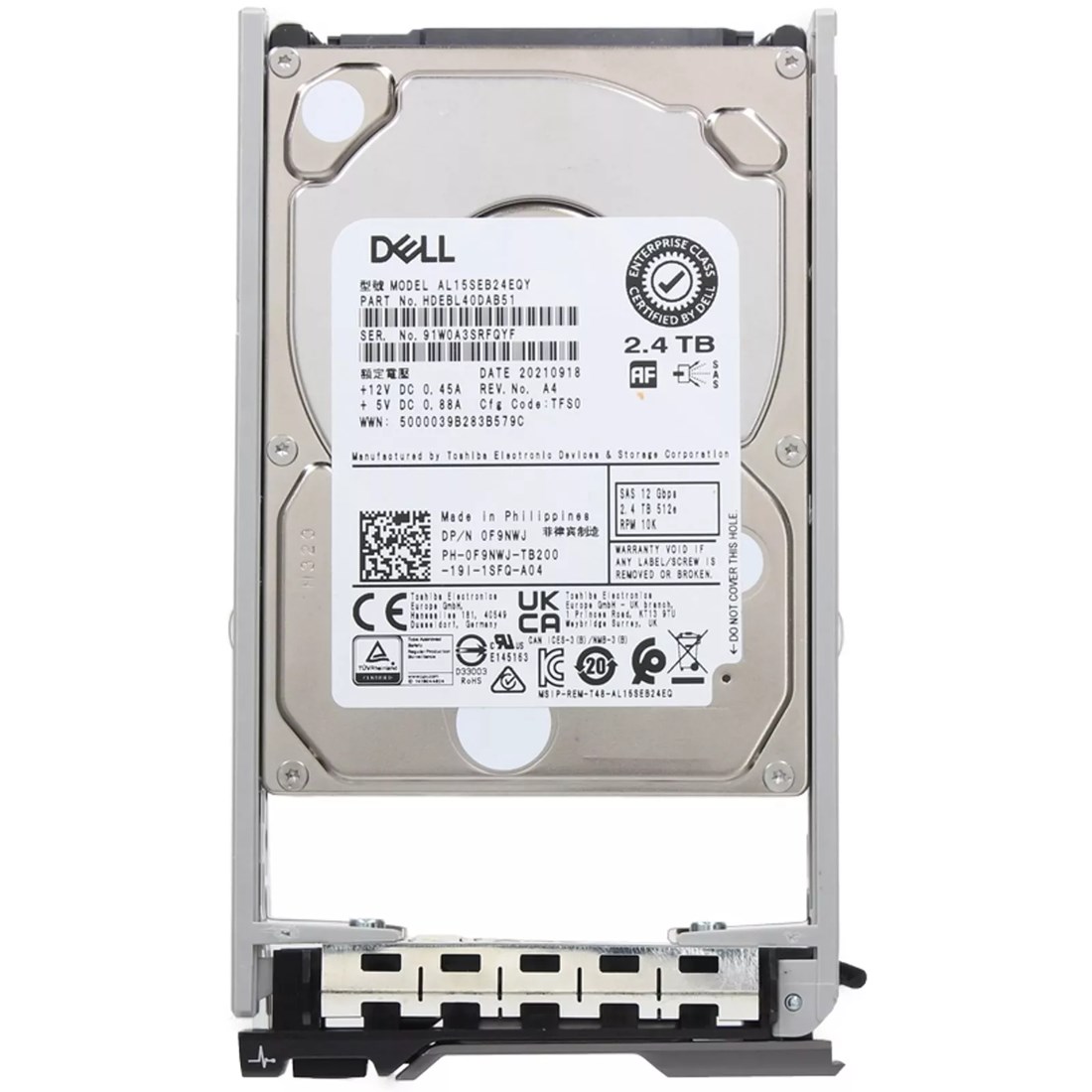 Dell 0F9NWJ 2.4TB 10K RPM SAS 12Gbps 512e 2.5in Hot-plug Drive with 13G Kit